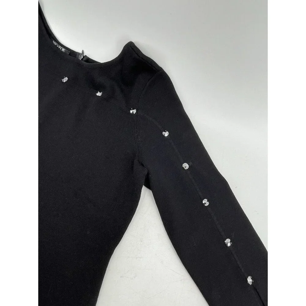 Nic + Zoe Women's Petite Black Long Sleeve Rhinestones Zip Knit Sweater Size PL - Picture 8 of 12